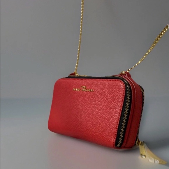 Marc Jacobs The Leather Crossbody Bag Deep Red With Gold Chain Strap - Picture 2 of 13